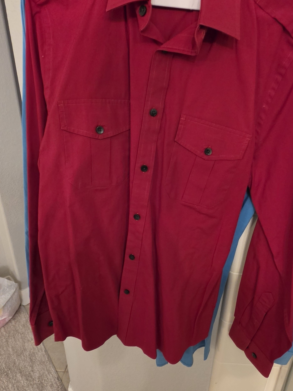 Express Men's Crimson Button-Down Shirt with Chest Pockets